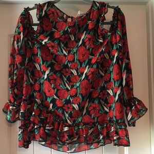 ❣️NWT Floral Red & Black Cold Shoulder Blouse S